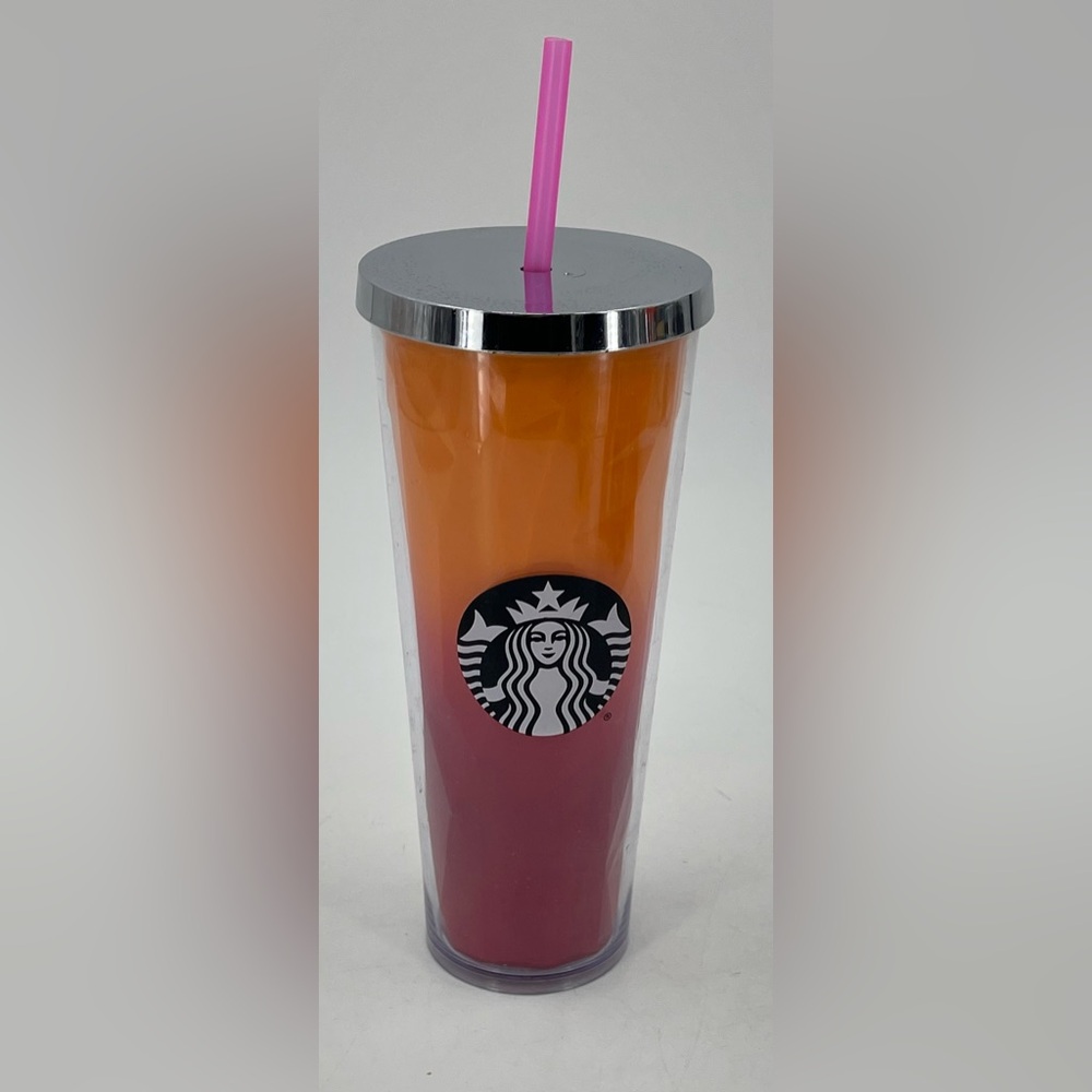 Starbucks Tumbler 2014 Geo Orange Magenta Pink Ombre Venti 24oz 710mL‎ New Straw